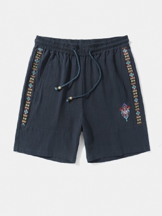 Herren-shorts Mit Ethnischem Geometrischem Muster Aus Bestickter Baumwolle Mit Lockerem Kordelzug