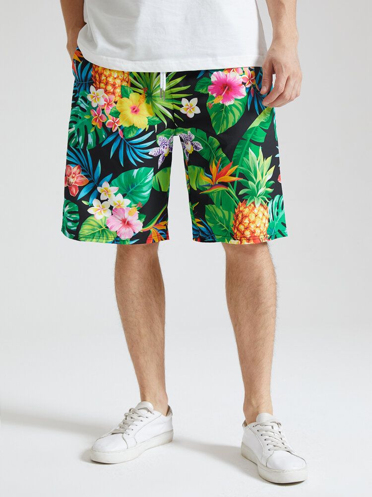 Herren-shorts Mit Tropischem Ananas-print Und Mittellangem Kordelzug