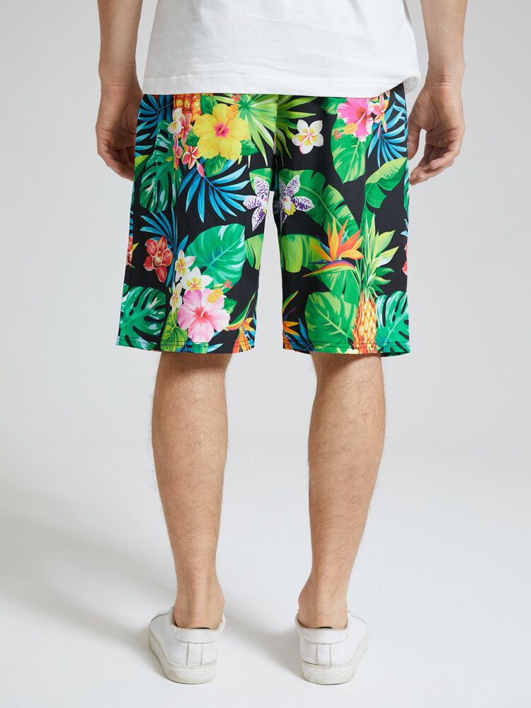 Herren-shorts Mit Tropischem Ananas-print Und Mittellangem Kordelzug