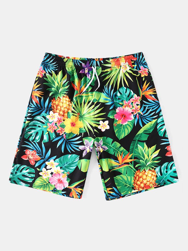 Herren-shorts Mit Tropischem Ananas-print Und Mittellangem Kordelzug