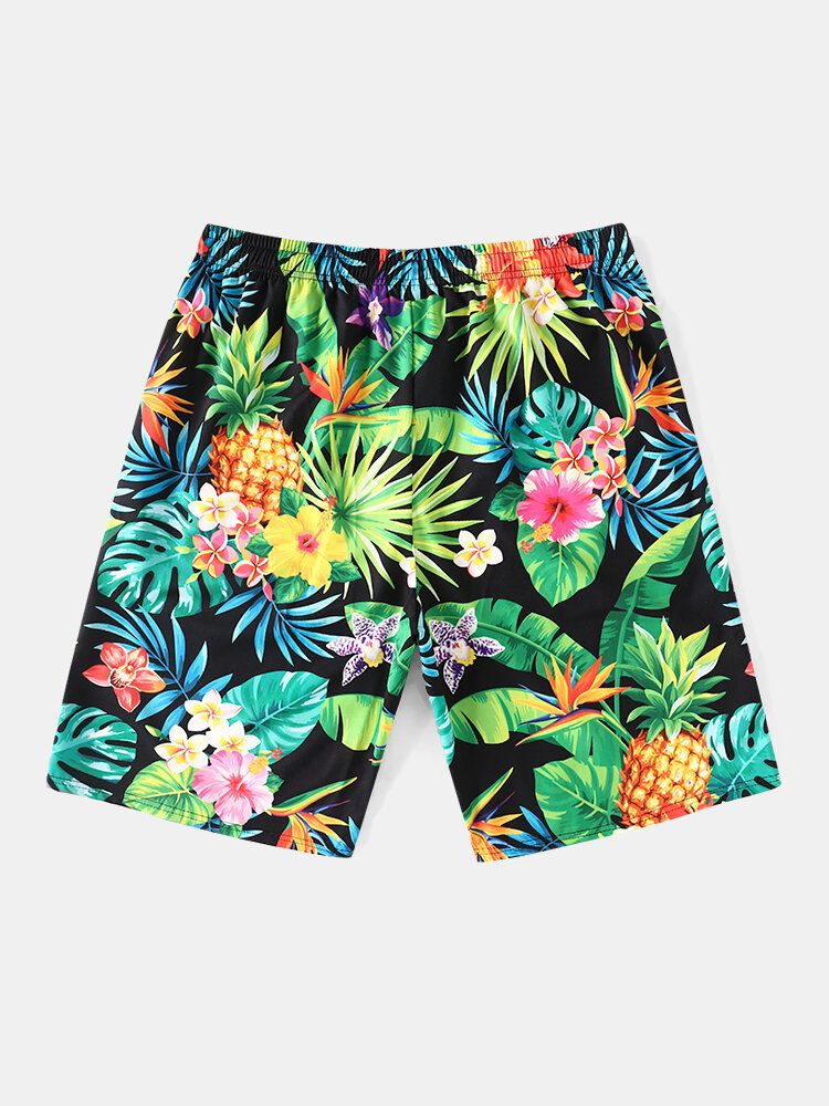 Herren-shorts Mit Tropischem Ananas-print Und Mittellangem Kordelzug