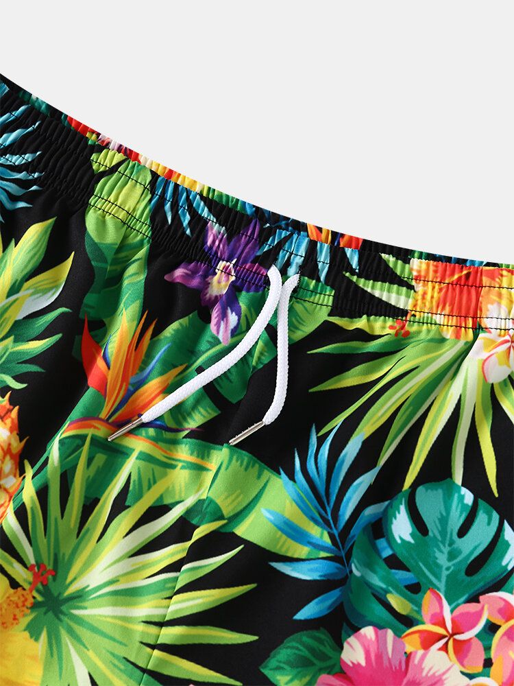 Herren-shorts Mit Tropischem Ananas-print Und Mittellangem Kordelzug