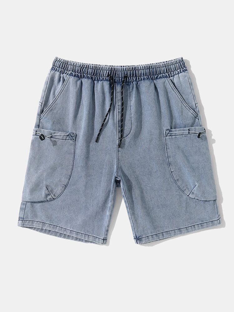 Jeans-shorts Mit Weitem Bein Aus Denim Mit Zwei Taschen Und Kordelzug Für Herren