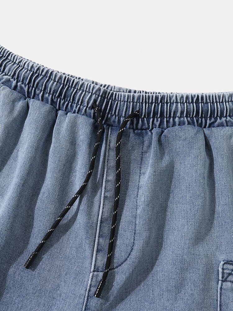 Jeans-shorts Mit Weitem Bein Aus Denim Mit Zwei Taschen Und Kordelzug Für Herren