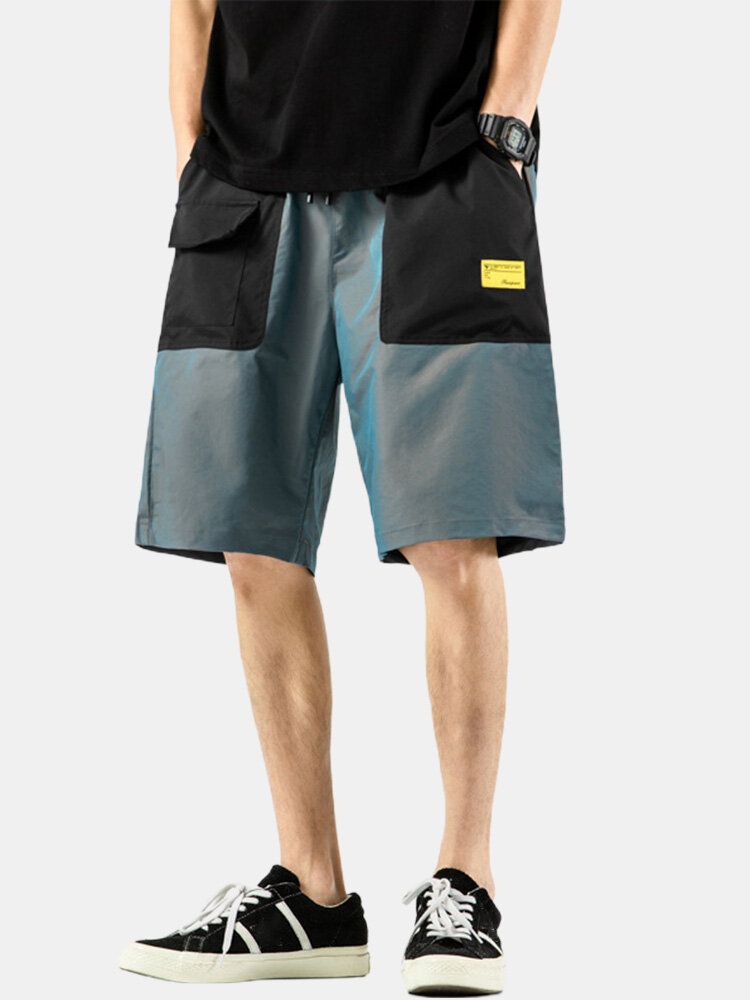 Lässige Cargo-shorts Mit Elastischem Bund Und Farbblocktaschen Für Herren