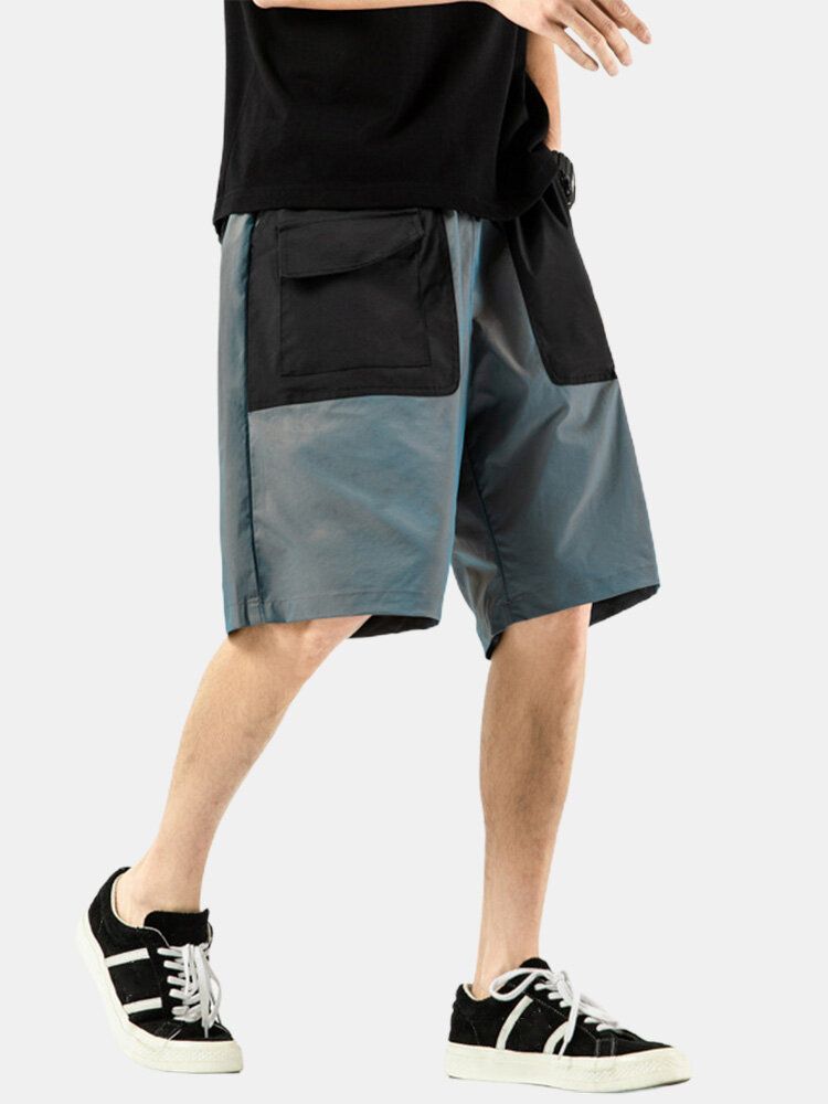 Lässige Cargo-shorts Mit Elastischem Bund Und Farbblocktaschen Für Herren