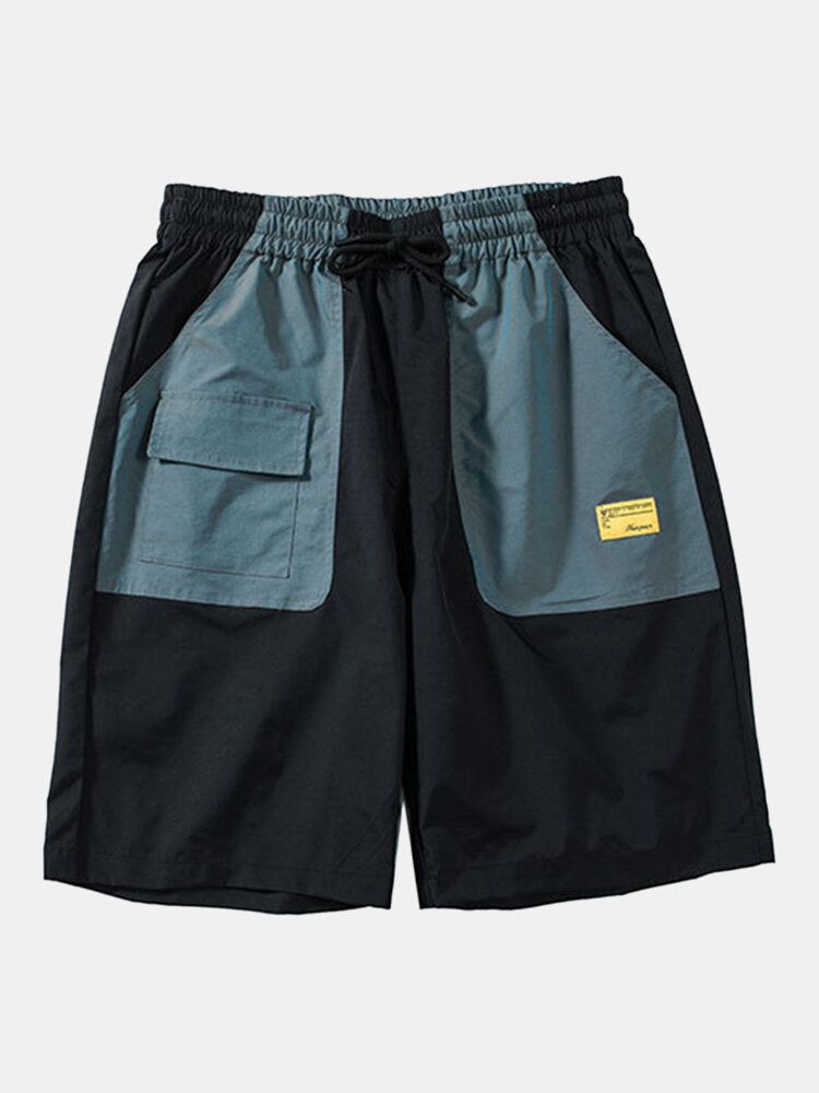 Lässige Cargo-shorts Mit Elastischem Bund Und Farbblocktaschen Für Herren