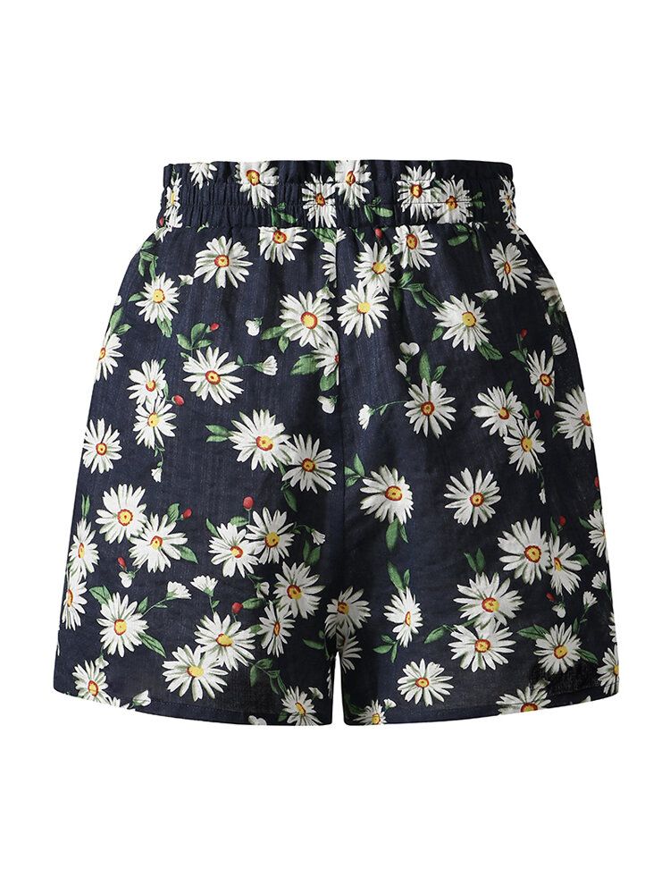 Lässige Damenshorts Mit Hoher Taille Und Gänseblümchen-print