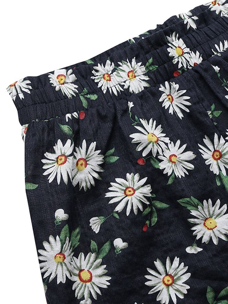 Lässige Damenshorts Mit Hoher Taille Und Gänseblümchen-print