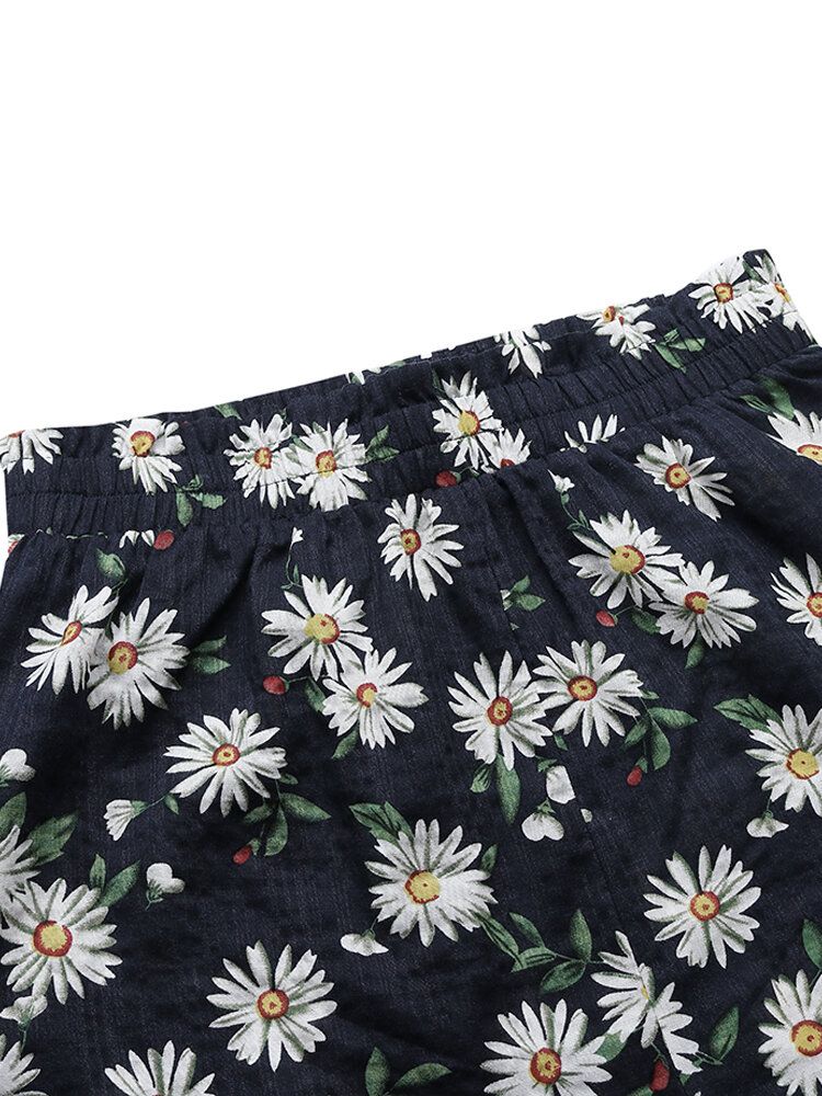 Lässige Damenshorts Mit Hoher Taille Und Gänseblümchen-print