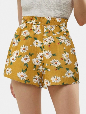 Lässige Damenshorts Mit Hoher Taille Und Gänseblümchen-print