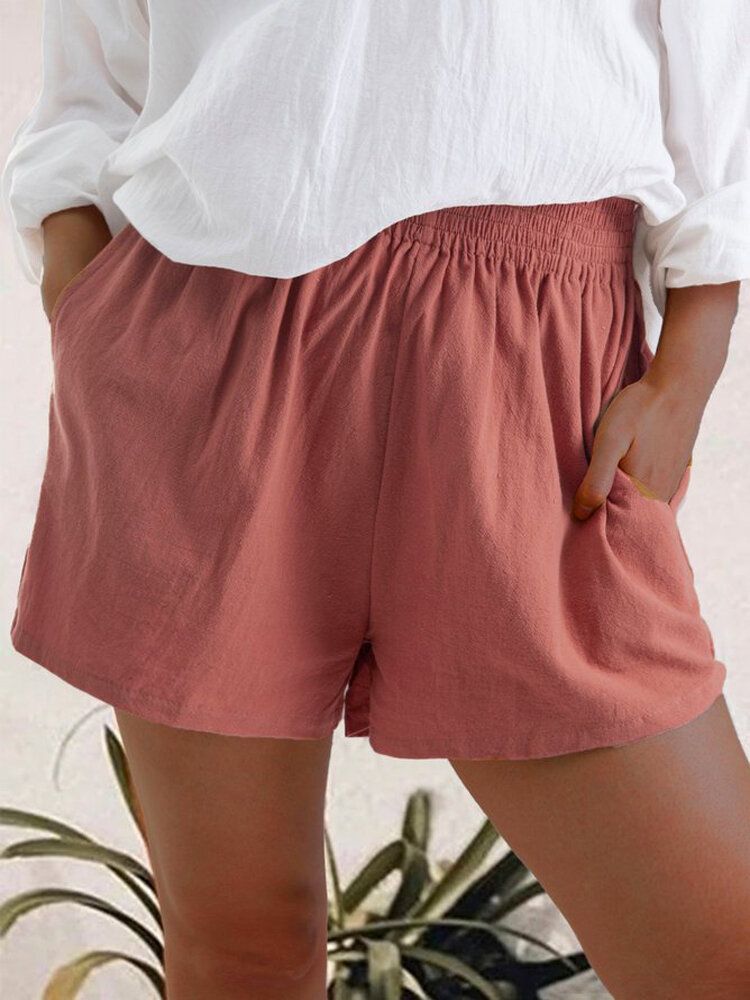 Lässige Einfarbige Damen-shorts Mit Elastischer Taillentasche