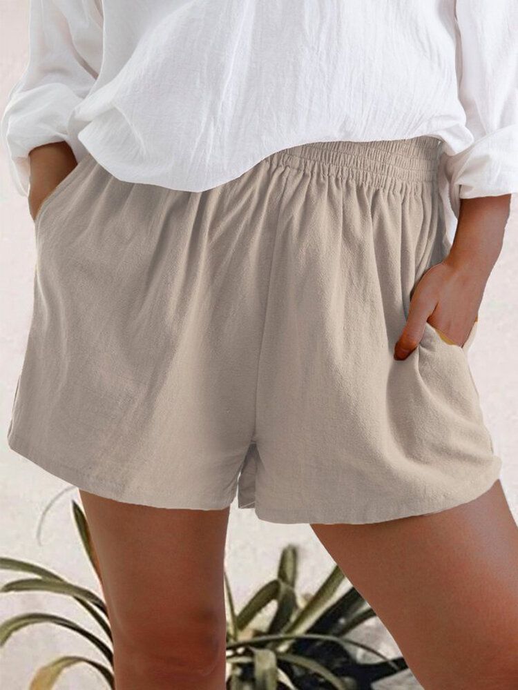 Lässige Einfarbige Damen-shorts Mit Elastischer Taillentasche