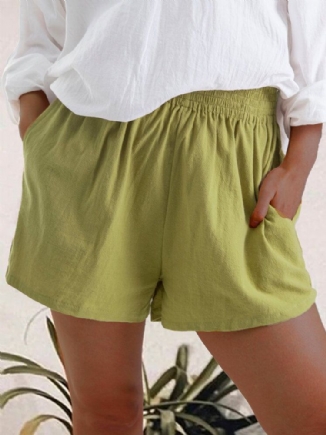 Lässige Einfarbige Damen-shorts Mit Elastischer Taillentasche