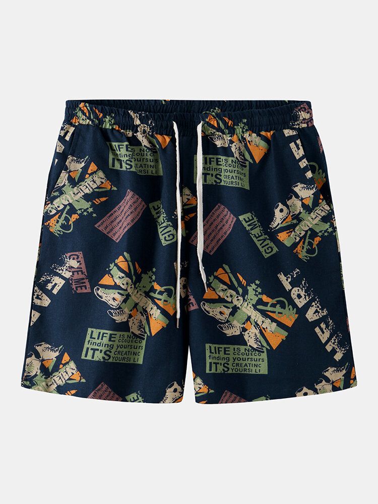 Lässige Lockere Herren-shorts Mit Kordelzug Und Vintage-print