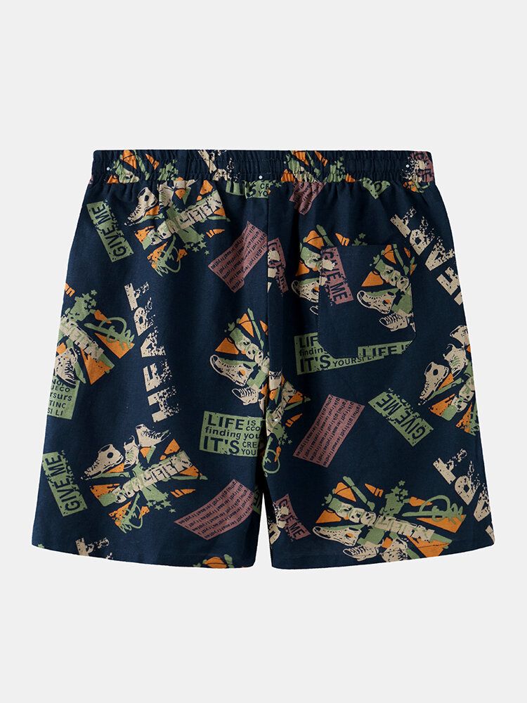 Lässige Lockere Herren-shorts Mit Kordelzug Und Vintage-print