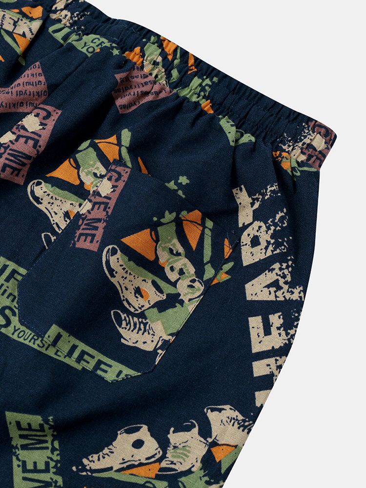 Lässige Lockere Herren-shorts Mit Kordelzug Und Vintage-print