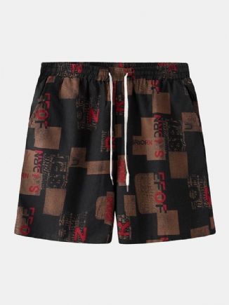 Lässige Lockere Herren-shorts Mit Kordelzug Und Vintage-print