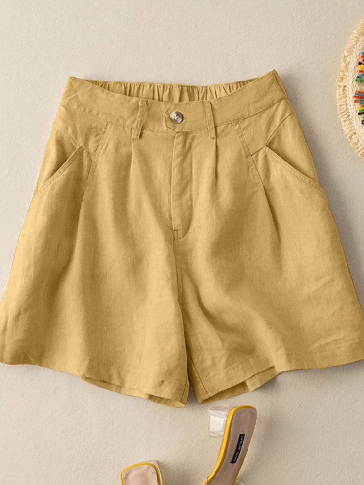 Lässige Shorts Aus Baumwolle Mit Taschen Und Rüschenknöpfen