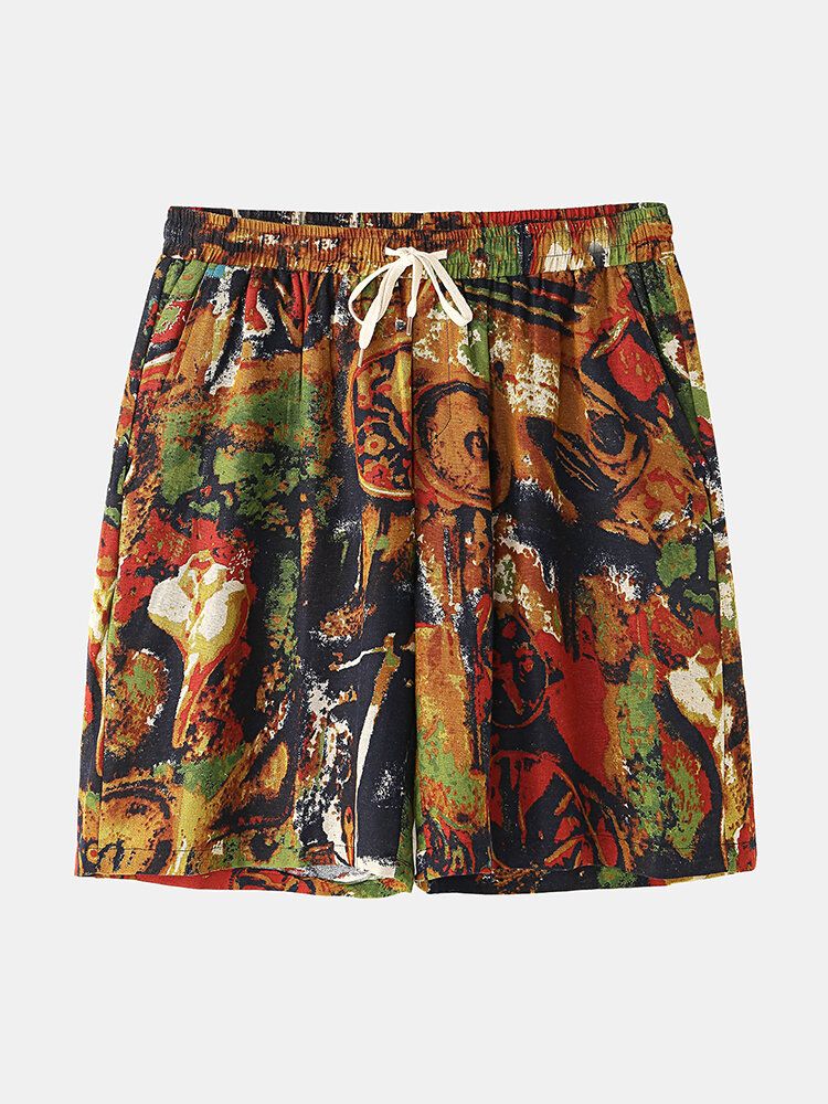 Lässige Shorts Im Vintage-stil Mit Mehrfarbendruck Und Tasche Für Herren