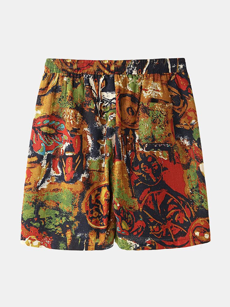 Lässige Shorts Im Vintage-stil Mit Mehrfarbendruck Und Tasche Für Herren