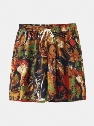 Lässige Shorts Im Vintage-stil Mit Mehrfarbendruck Und Tasche Für Herren