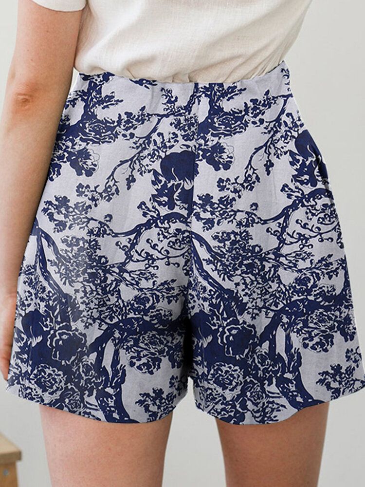 Lässige Shorts Mit Rüschen Und Taschen Aus Baumwolle Mit Pflanzendruck