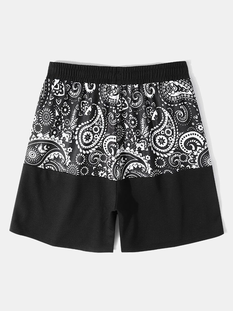 Paisley-paisley-rückendruck Seitenstreifen-patchwork-shorts Mit Lockerem Kordelzug Für Herren