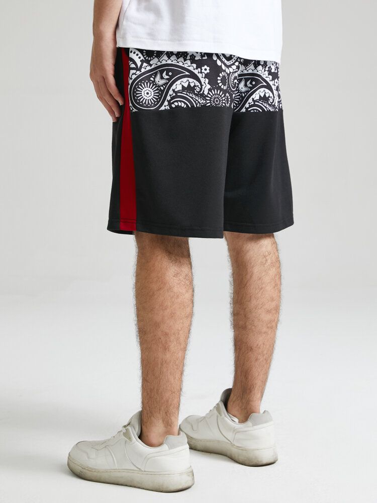 Paisley-paisley-rückendruck Seitenstreifen-patchwork-shorts Mit Lockerem Kordelzug Für Herren