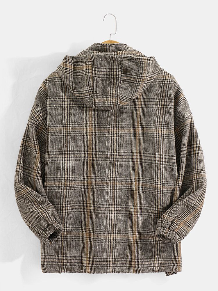 Herren Vintage Plaid Kordelzug Taillentasche Warme Kapuzenmäntel