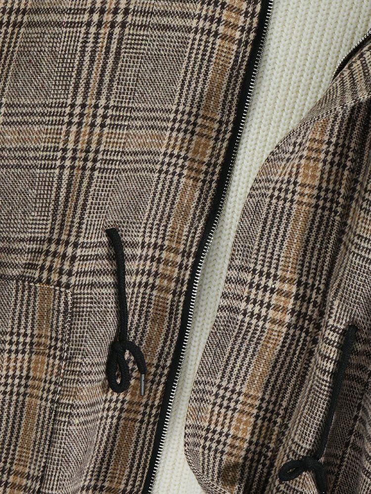 Herren Vintage Plaid Kordelzug Taillentasche Warme Kapuzenmäntel