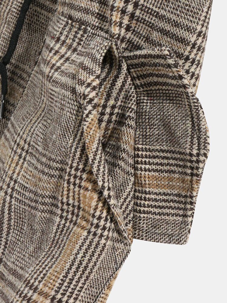 Herren Vintage Plaid Kordelzug Taillentasche Warme Kapuzenmäntel