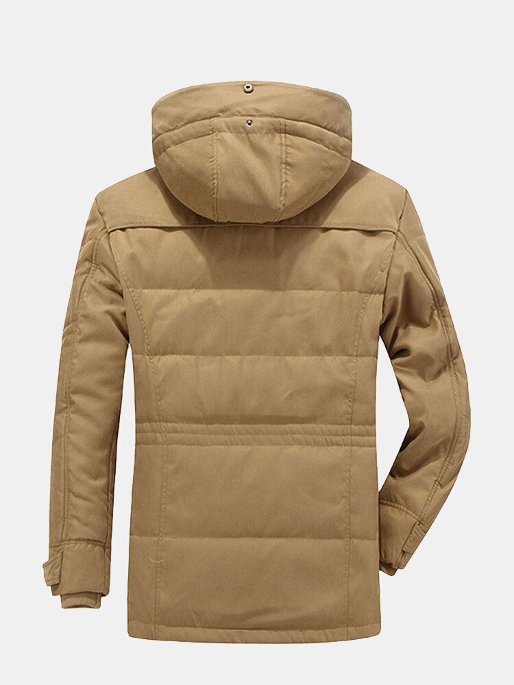 Dicker Fleece-winddichter Warmer Mittellanger Lässiger Parka Mit Kapuze Für Herren