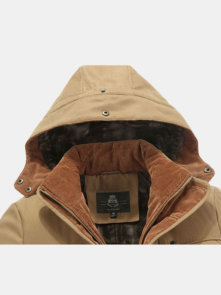 Dicker Fleece-winddichter Warmer Mittellanger Lässiger Parka Mit Kapuze Für Herren