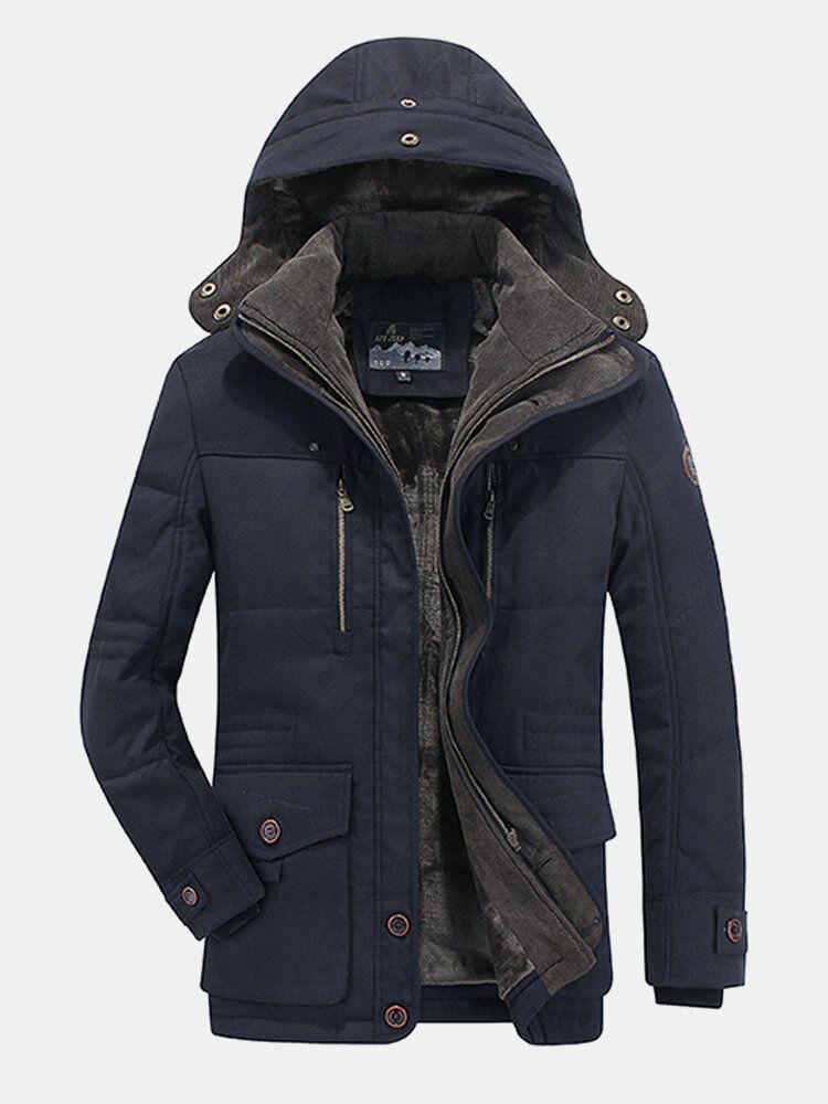 Dicker Fleece-winddichter Warmer Mittellanger Lässiger Parka Mit Kapuze Für Herren