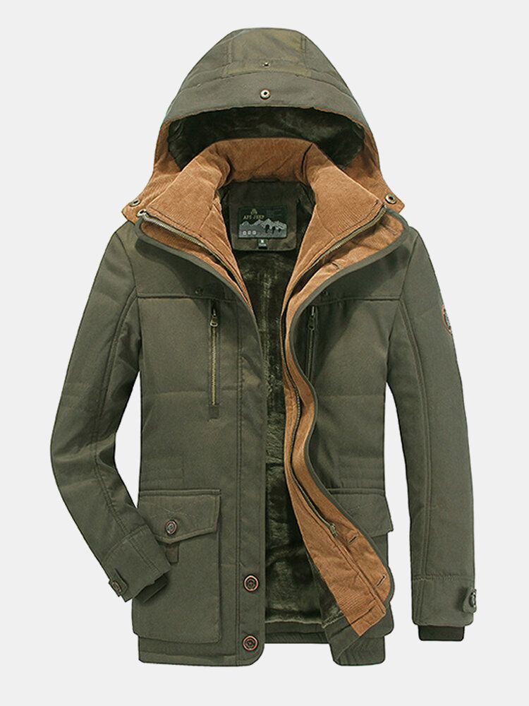 Dicker Fleece-winddichter Warmer Mittellanger Lässiger Parka Mit Kapuze Für Herren