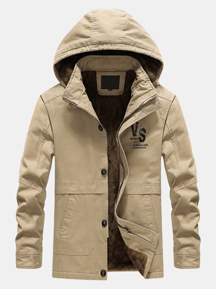 Dicker Mit Fleece Gefütterter Warmer Lässiger Outdoor-parka Mit Kapuze Für Herren