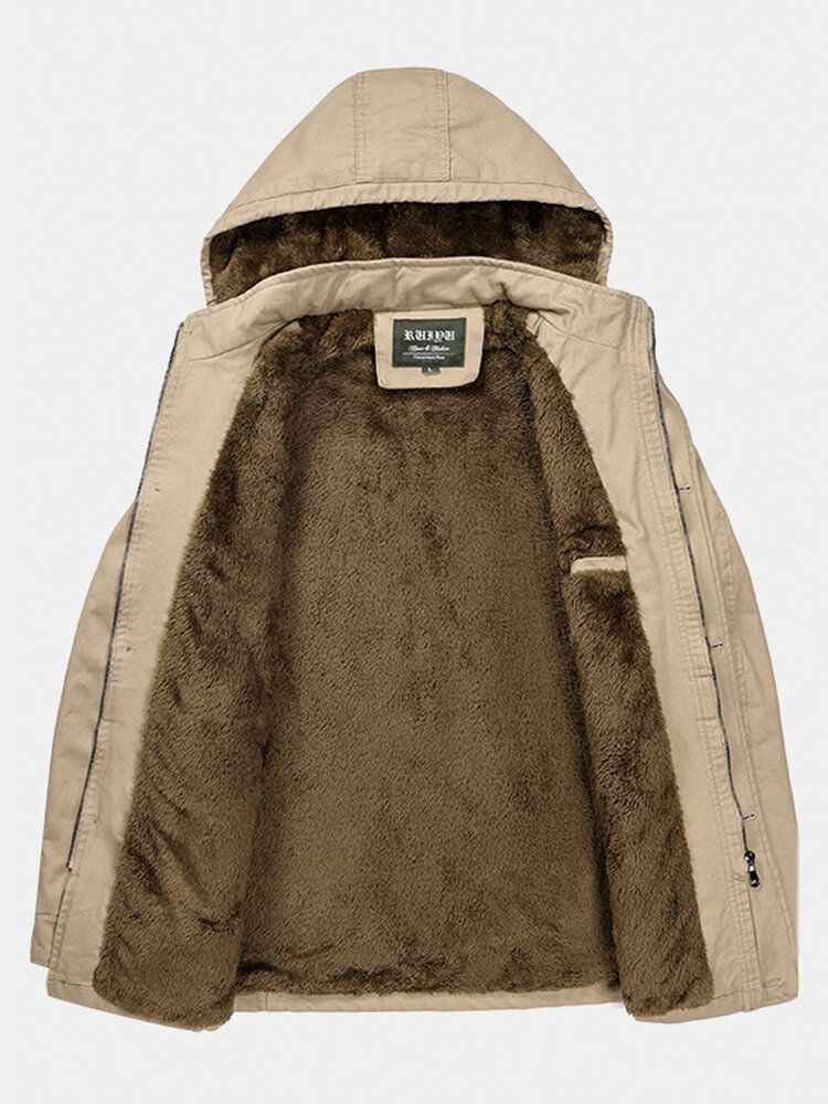 Dicker Mit Fleece Gefütterter Warmer Lässiger Outdoor-parka Mit Kapuze Für Herren