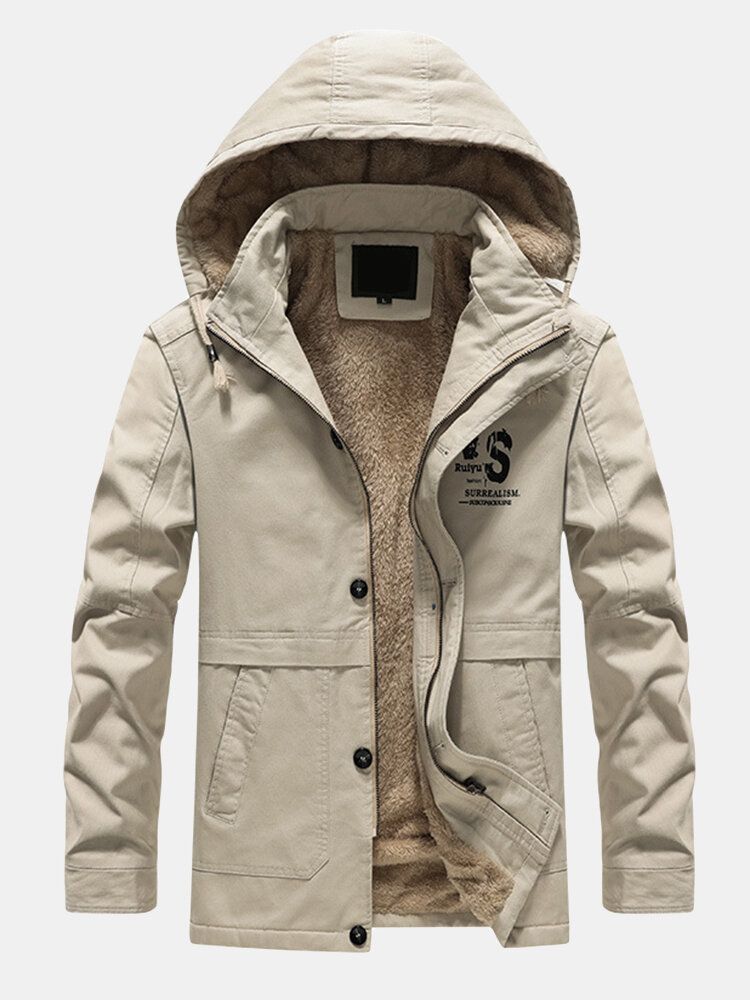 Dicker Mit Fleece Gefütterter Warmer Lässiger Outdoor-parka Mit Kapuze Für Herren