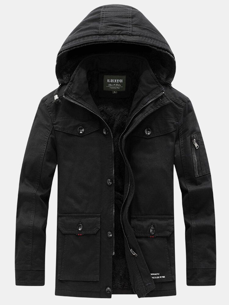 Herren-winter-dicker-fleece-gefütterter Multi-pocket-outdoor-casual-baumwoll-kapuzenparkas