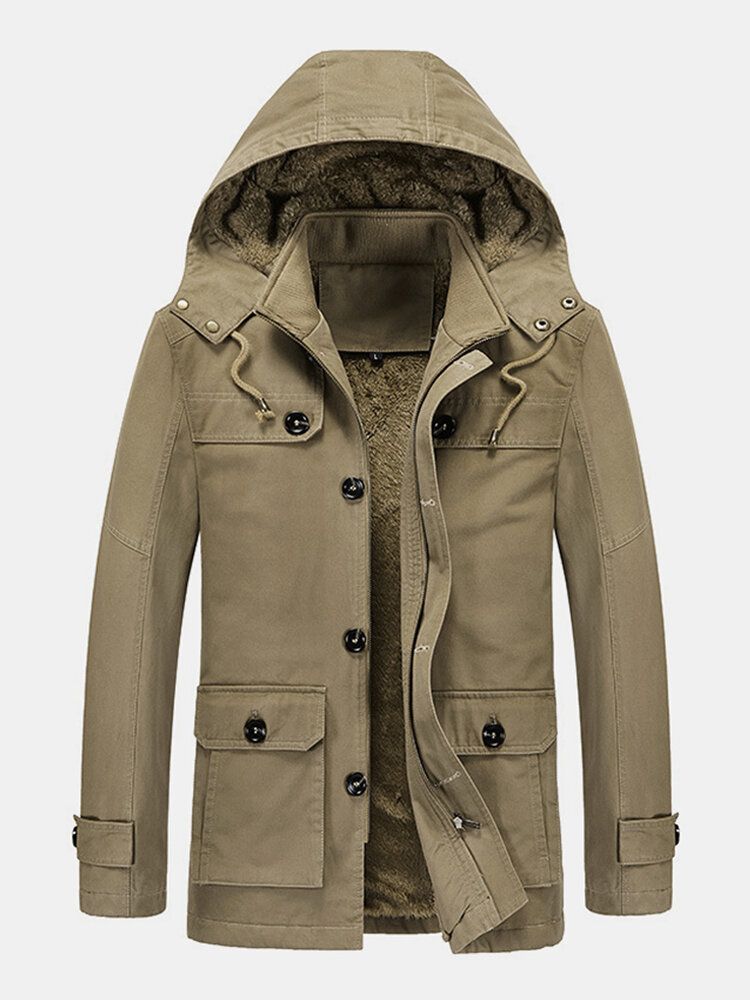 Mittellanger Warmer Winterparka Mit Dickem Fleecefutter Und Abnehmbarer Kapuze Für Herren