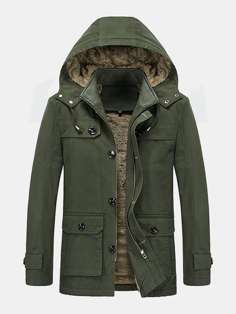 Mittellanger Warmer Winterparka Mit Dickem Fleecefutter Und Abnehmbarer Kapuze Für Herren