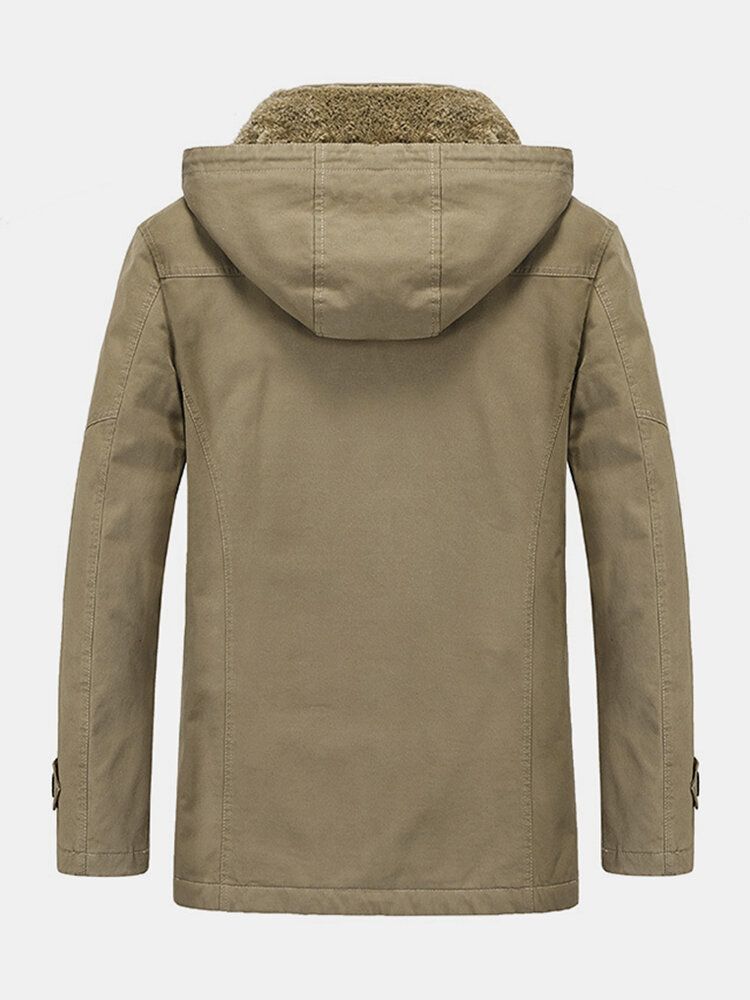 Mittellanger Warmer Winterparka Mit Dickem Fleecefutter Und Abnehmbarer Kapuze Für Herren