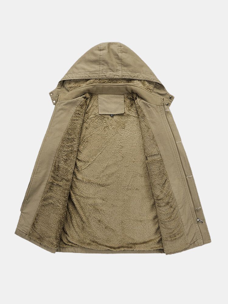 Mittellanger Warmer Winterparka Mit Dickem Fleecefutter Und Abnehmbarer Kapuze Für Herren