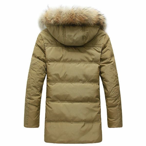 Warme Lange Daunenjacke Mit Kapuze Und Hochwertiger Hornschnalle Für Herren