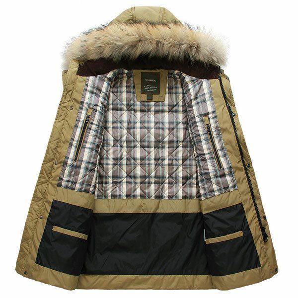 Warme Lange Daunenjacke Mit Kapuze Und Hochwertiger Hornschnalle Für Herren