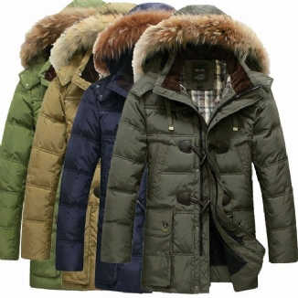 Warme Lange Daunenjacke Mit Kapuze Und Hochwertiger Hornschnalle Für Herren