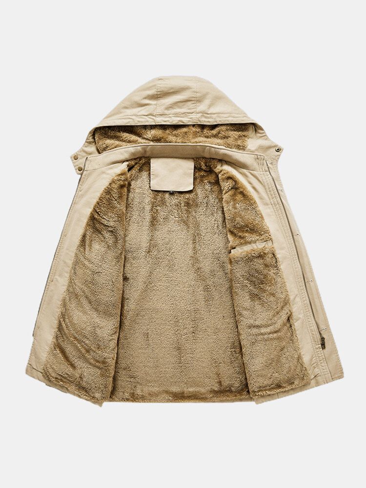 Warme Parkas Mit Fleecefutter Aus Dicker Baumwolle Für Herren Mit Knopfdetail Und Abnehmbarer Kapuze