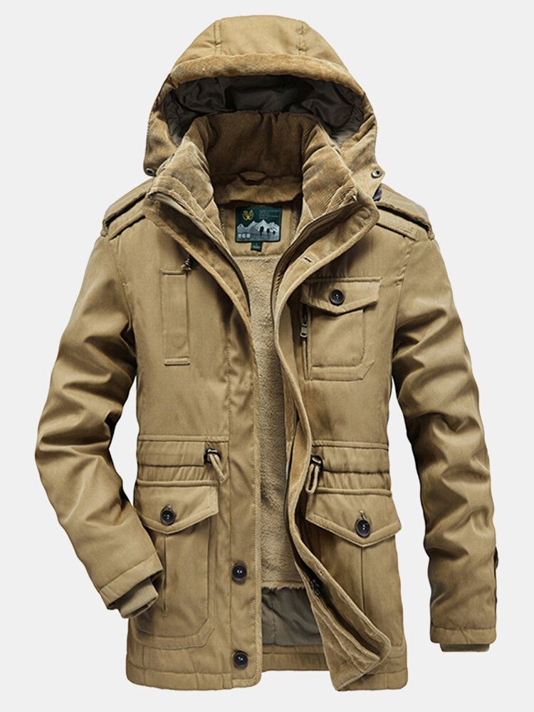 Warmer Mit Fleece Gefütterter Kordelzugbund Für Herren Zweiteiliger Lässiger Outdoor-parka Mit Kapuze