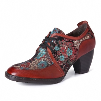 Anmutige Pumps Aus Echtem Leder Mit Retro-stickerei Und Blumen